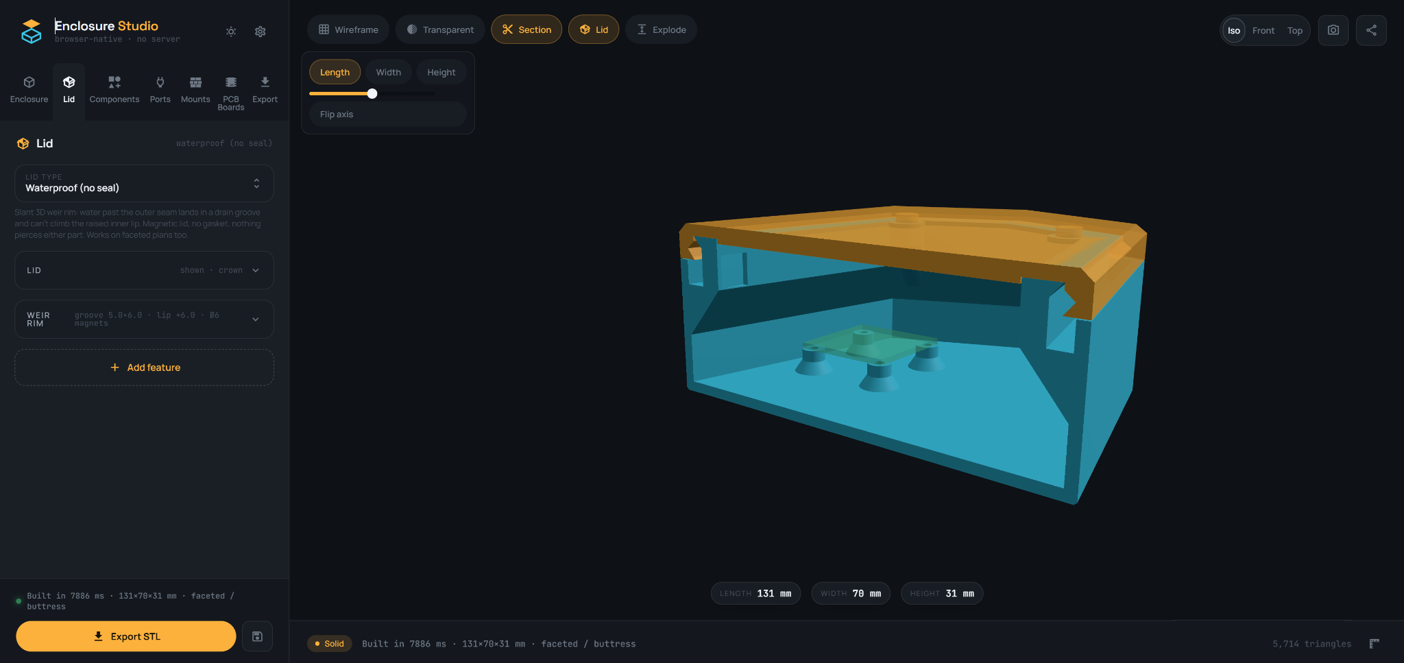Section analysis through a project enclosure
